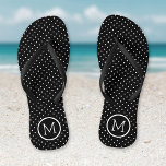 Black and White Tiny Dots Monogram Thongs<br><div class="desc">Custom printed flip flop sandals with a cute girly polka dot pattern and your custom monogram or other text in a circle frame. Click Customise It to change text fonts and colours or add your own images to create a unique one of a kind design!</div>