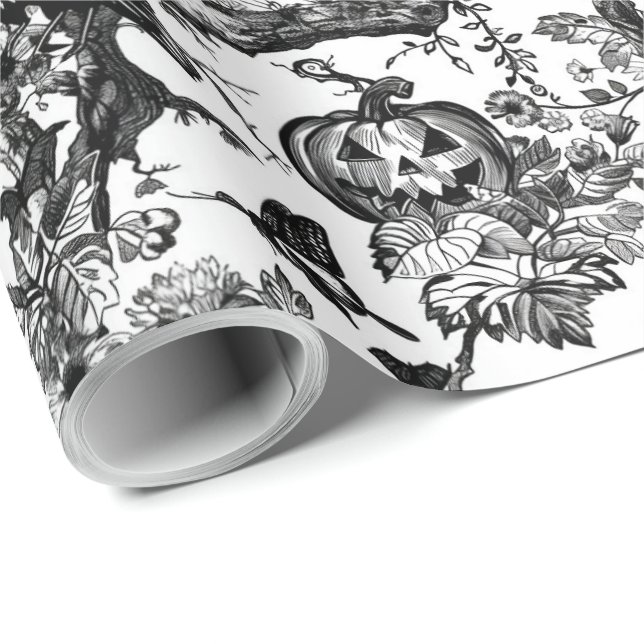 Black and White Toile Halloween  Wrapping Paper (Roll Corner)