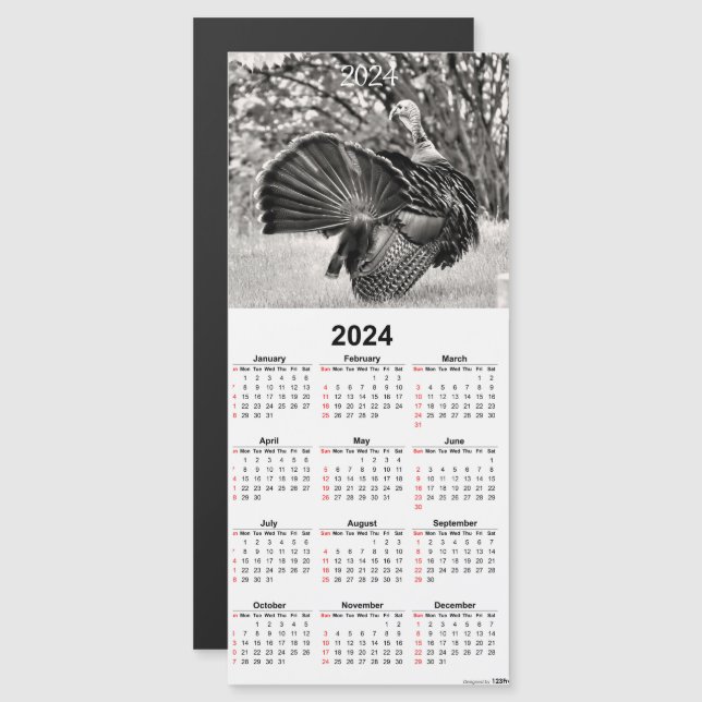 Black and White Tom Turkey Magnetic Calendar Card (Front/Back)