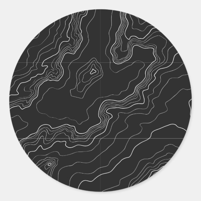 Black and white topography map classic round sticker (Front)