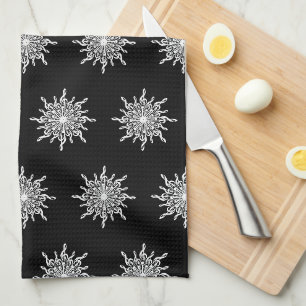 Black and White Trable Clef Snowflake Pattern Tea Towel