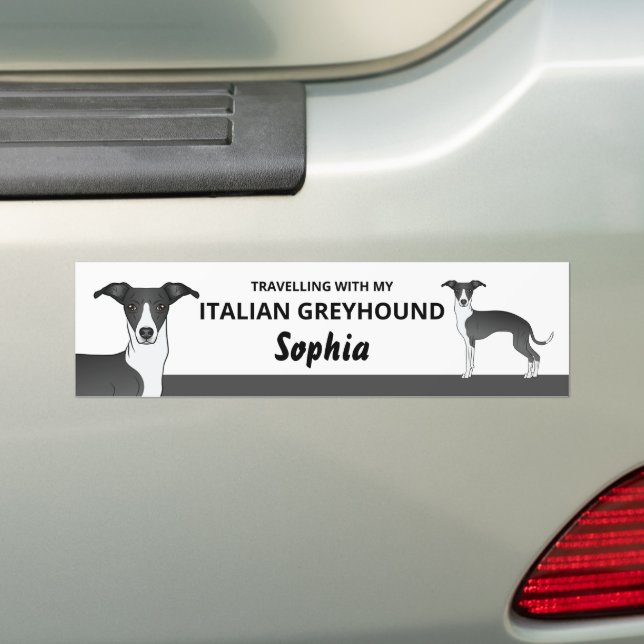 Black And White - Travelling With My Iggy Dog Bumper Sticker (On Car)