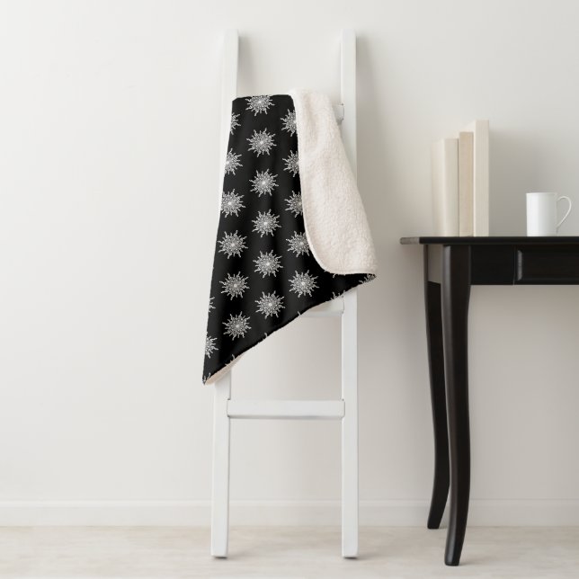 Black and White Treble Clef Snowflake Pattern Sherpa Blanket (In Situ)
