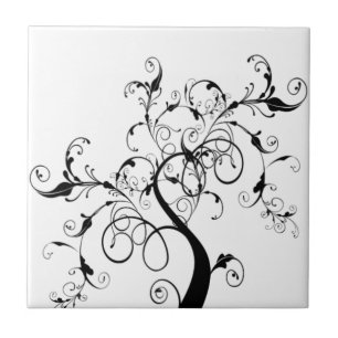 Black And White Tree Of Life Ceramic Tile
