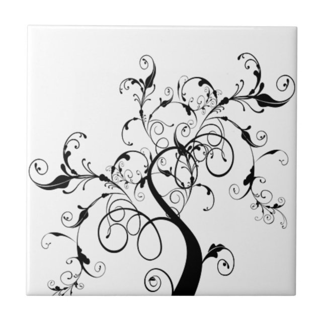 Black And White Tree Of Life Ceramic Tile (Front)