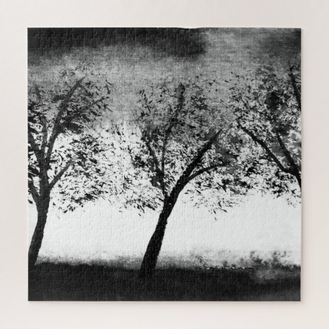 Black and white Trees Elegant minimalistic Jigsaw Puzzle (Vertical)
