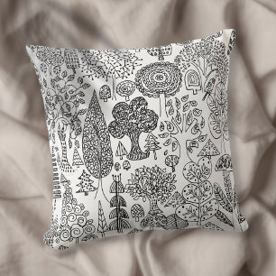 Black and White Trees Illustration Hand Drawn Art Cushion