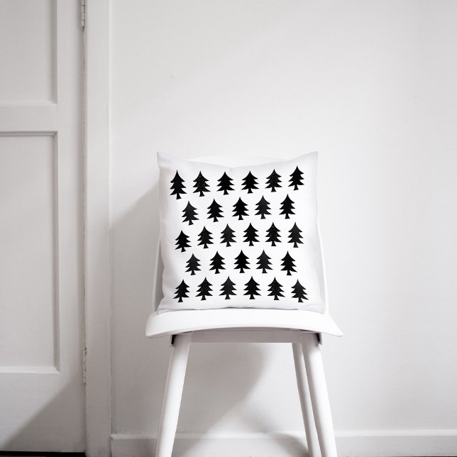 Black and White Trees Scandinavian Style Christmas Cushion (Creator Uploaded)