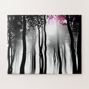 Black and White Trees with Purple For Kids Jigsaw Puzzle