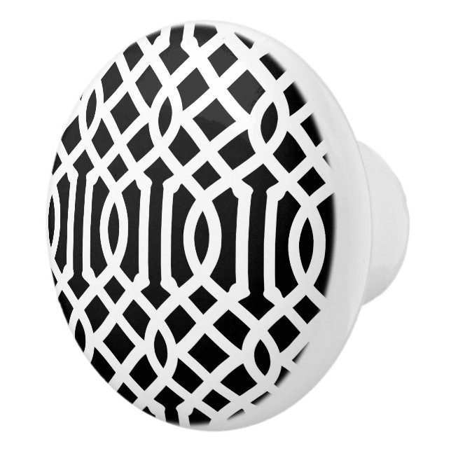 Black and White Trellis Ceramic Knob (Right)