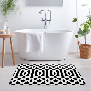 Black and White Trellis   Editable Colours Bath Mat