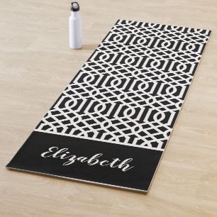 Black and White Trellis Monogram   Editable Colour Yoga Mat