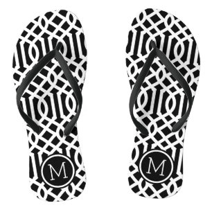 Black and White Trellis Monogram Thongs