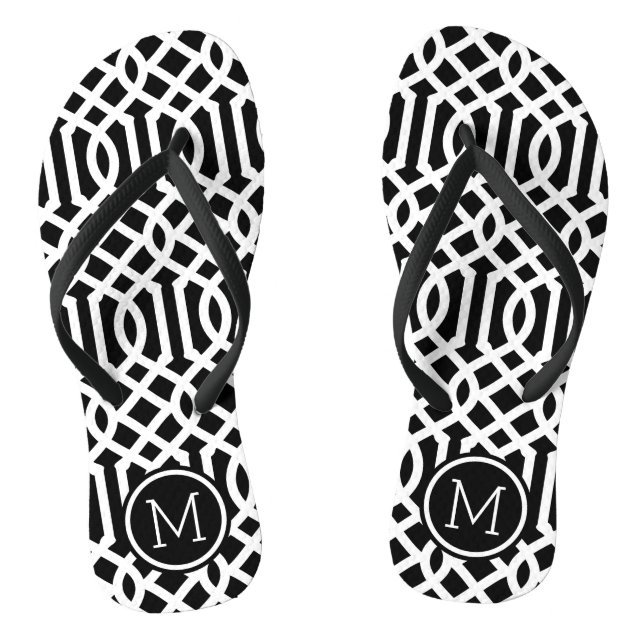 Black and White Trellis Monogram Thongs (Footbed)