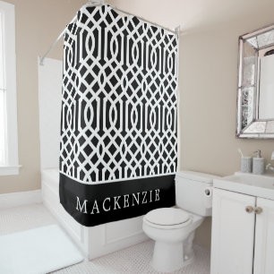 Black and White Trellis Monogrammed Shower Curtain