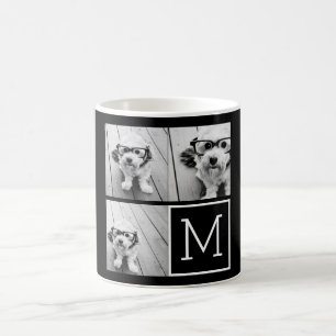 Black and White Trendy Photo Collage with Monogram Coffee Mug