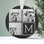Black and White Trendy Photo Collage with Monogram Ornament<br><div class="desc">Use 3 square photos to create a unique and personal gift. Or you can keep the hipster puppy and make a trendy keepsake. If you need to adjust the pictures,  click on the customise tool to make changes.</div>