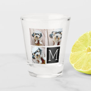 Black and White Trendy Photo Collage with Monogram Shot Glass