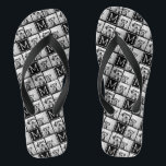 Black and White Trendy Photo Collage with Monogram Thongs<br><div class="desc">Use 3 square photos to create a unique and personal gift. Or you can keep the hipster puppy and make a trendy keepsake. If you need to adjust the pictures,  click on the customise tool to make changes.</div>