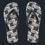 Black and White Trendy Photo Collage with Monogram Thongs<br><div class="desc">Use 3 square photos to create a unique and personal gift. Or you can keep the hipster puppy and make a trendy keepsake. If you need to adjust the pictures,  click on the customise tool to make changes.</div>