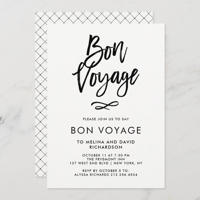 Black and White Trendy Script | Bon Voyage Party Invitation (Front/Back)