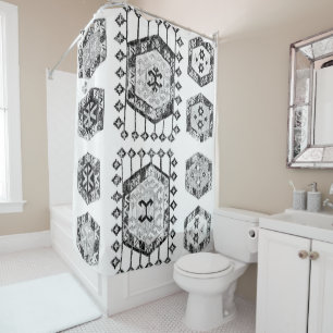 Black and White Triangle Farmhouse Shower Curtain