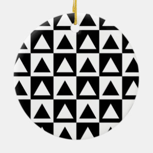 Black and White triangle geometric shape pattern Ceramic Ornament