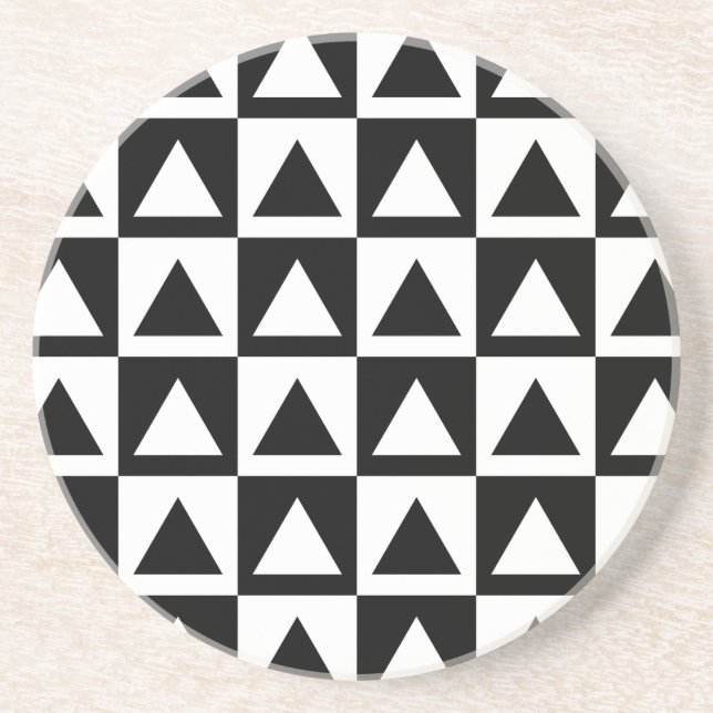 Black and White triangle geometric shape pattern Coaster (Front)