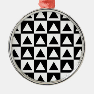 Black and White triangle geometric shape pattern Metal Ornament