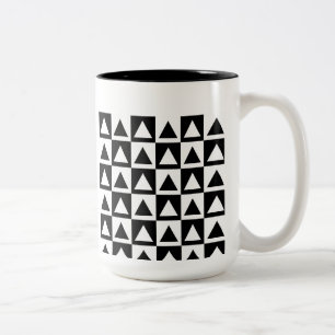 Black and White triangle geometric shape pattern Two-Tone Coffee Mug