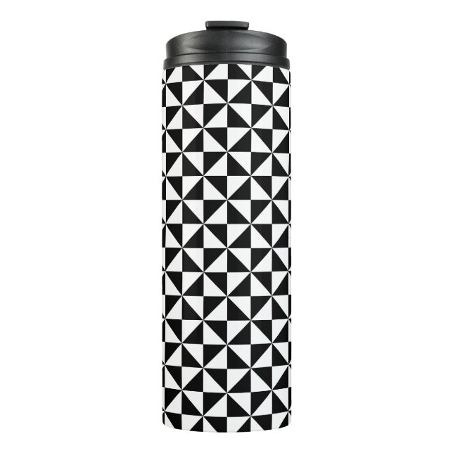 Black And White Triangle Pattern Thermal Tumbler (Front)