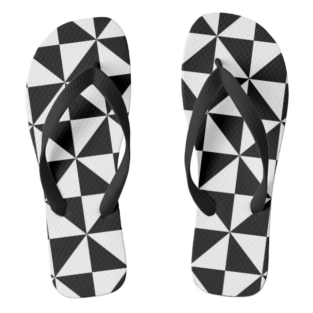 Black And White Triangle Pattern Thongs (Footbed)