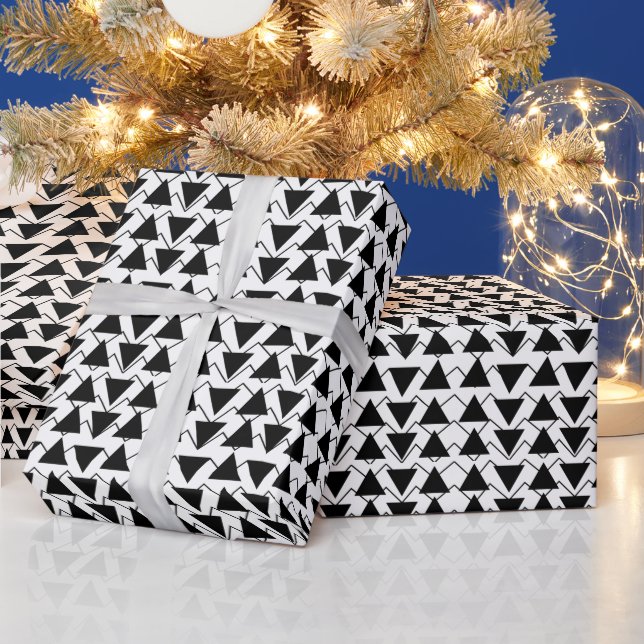 Black and White Triangle Stripes Wrapping Paper (Holidays)