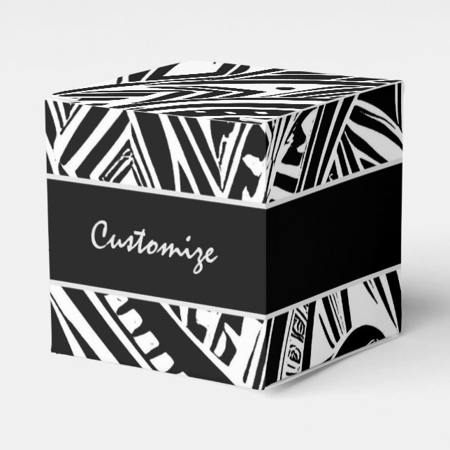 Black And White Tribal Abstract Cube Favour Box (Front Side)