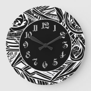 Black And White Tribal Abstract  Large Clock