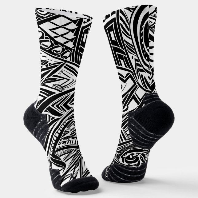 Black And White Tribal Abstract  Socks (Angled)