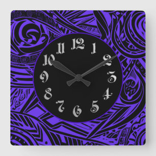 Black And White Tribal Abstract Square Wall Clock