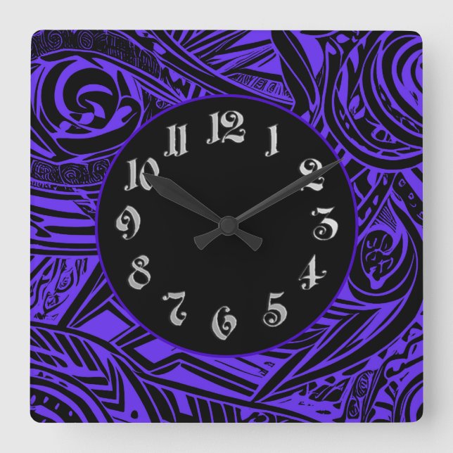 Black And White Tribal Abstract Square Wall Clock (Front)