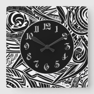 Black And White Tribal Abstract  Square Wall Clock