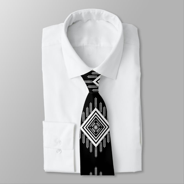 Black and White Tribal Art Tie (Tied)