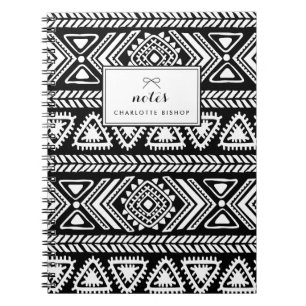 Black and White Tribal Aztec Pattern Personalised Notebook