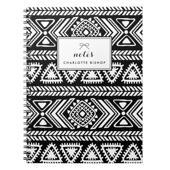 Black and White Tribal Aztec Pattern Personalised Notebook (Front)