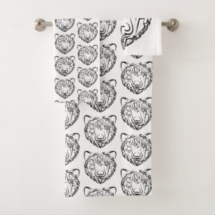 Black and White Tribal Bear Bath Towel Set