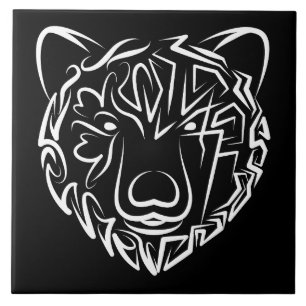 Black and White Tribal Bear Ceramic Tile
