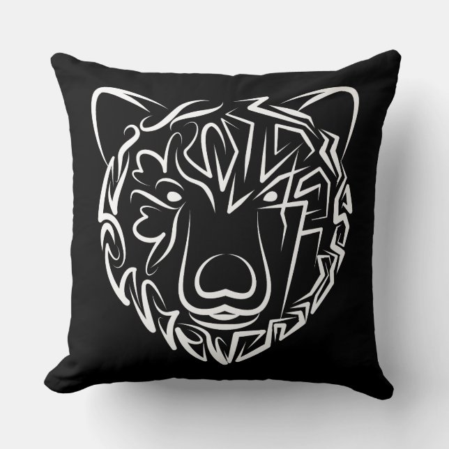 Black and White Tribal Bear Cushion (Front)