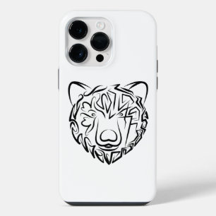Black and White Tribal Bear iPhone 14 Pro Max Case