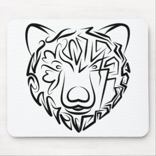 Black and White Tribal Bear Mouse Pad