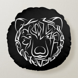 Black and White Tribal Bear Round Cushion