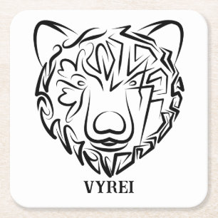 Black and White Tribal Bear Square Paper Coaster