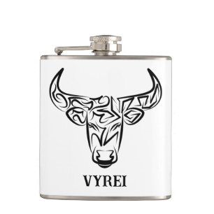 Black and White Tribal Bull / Ox Hip Flask